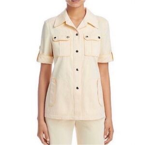TORY BURCH NWT Iced Lemon Short Sleeve Cotton Twill Safari Shirt 4